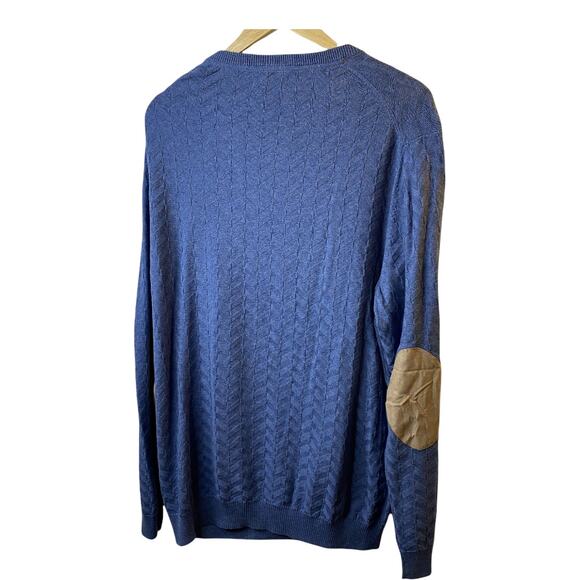 Tasso Elba Moonlite Blue Chevron Knit Crewneck Sweater Mens  XL Cotton New GIFT - Picture 2 of 9